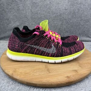 Nike Free RN Flyknit Shoes Boys Size 7Y Pink Volt Running Sneakers 834363-600
